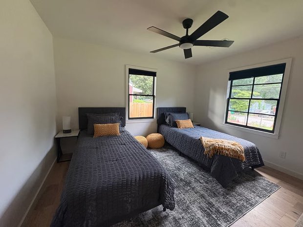 Third bedroom set up with two twin beds that push together