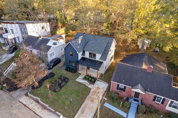 Aerial view of the home and the surrounding Hunter Hills neighborhood
